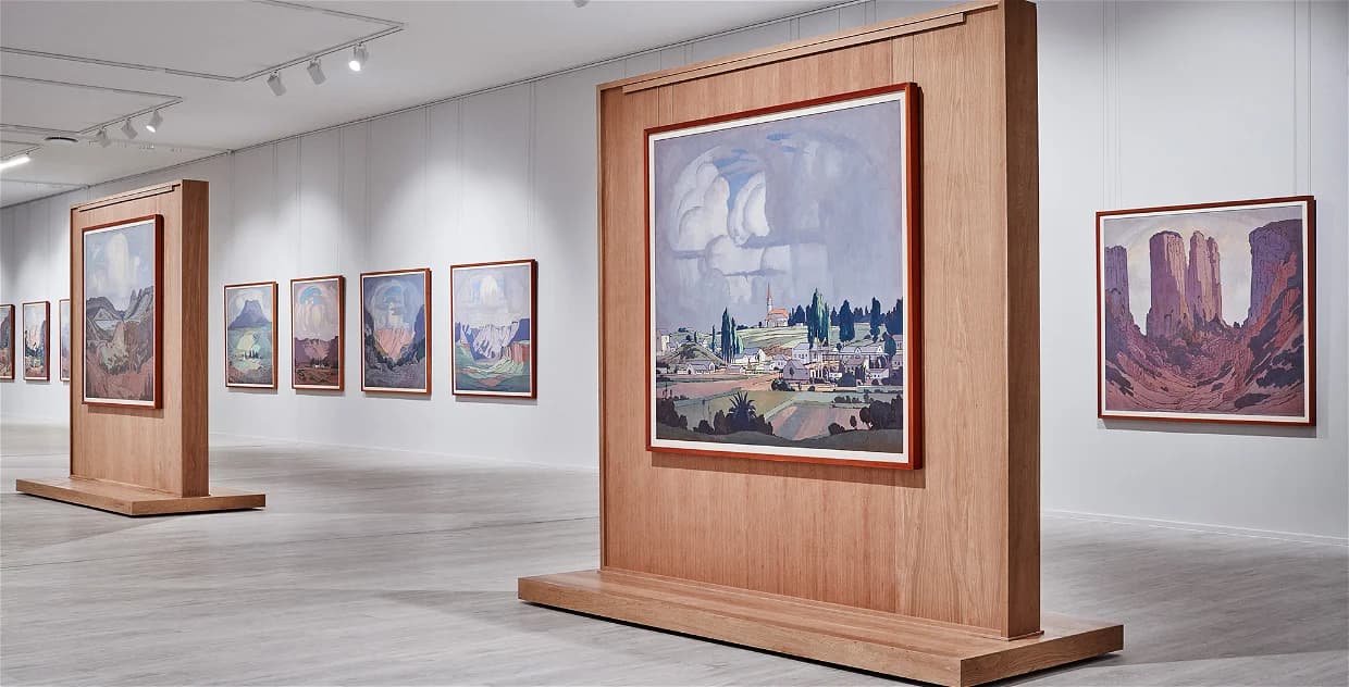 Sculpture garden with artwork in natural landscape setting